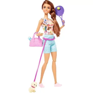 Barbie Doll With Puppy, Workout Outfit, Roller Skates And Tennis Doll