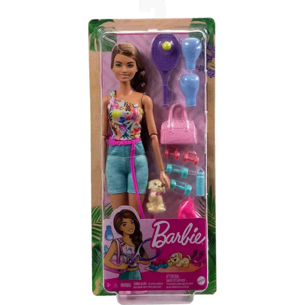 Barbie Doll With Puppy, Workout Outfit, Roller Skates And Tennis Doll