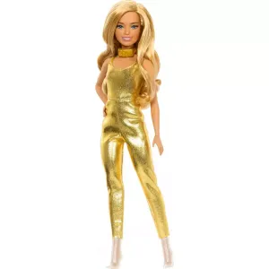 Barbie Fashionistas #222 65th Anniversary Petite with Blonde Wavy Hair and Golden Jumpsuit Fashion Doll