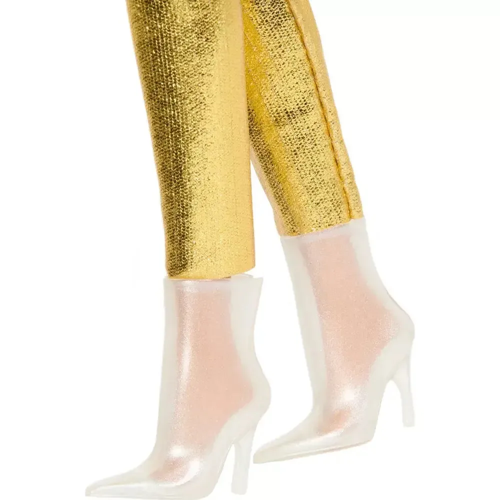 Barbie Fashionistas #222 65th Anniversary Petite with Blonde Wavy Hair and Golden Jumpsuit Fashion Doll