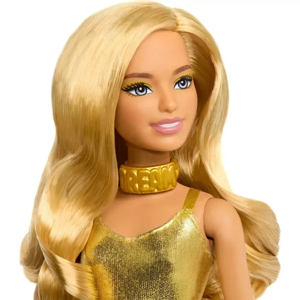 Barbie Fashionistas #222 65th Anniversary Petite with Blonde Wavy Hair and Golden Jumpsuit Fashion Doll