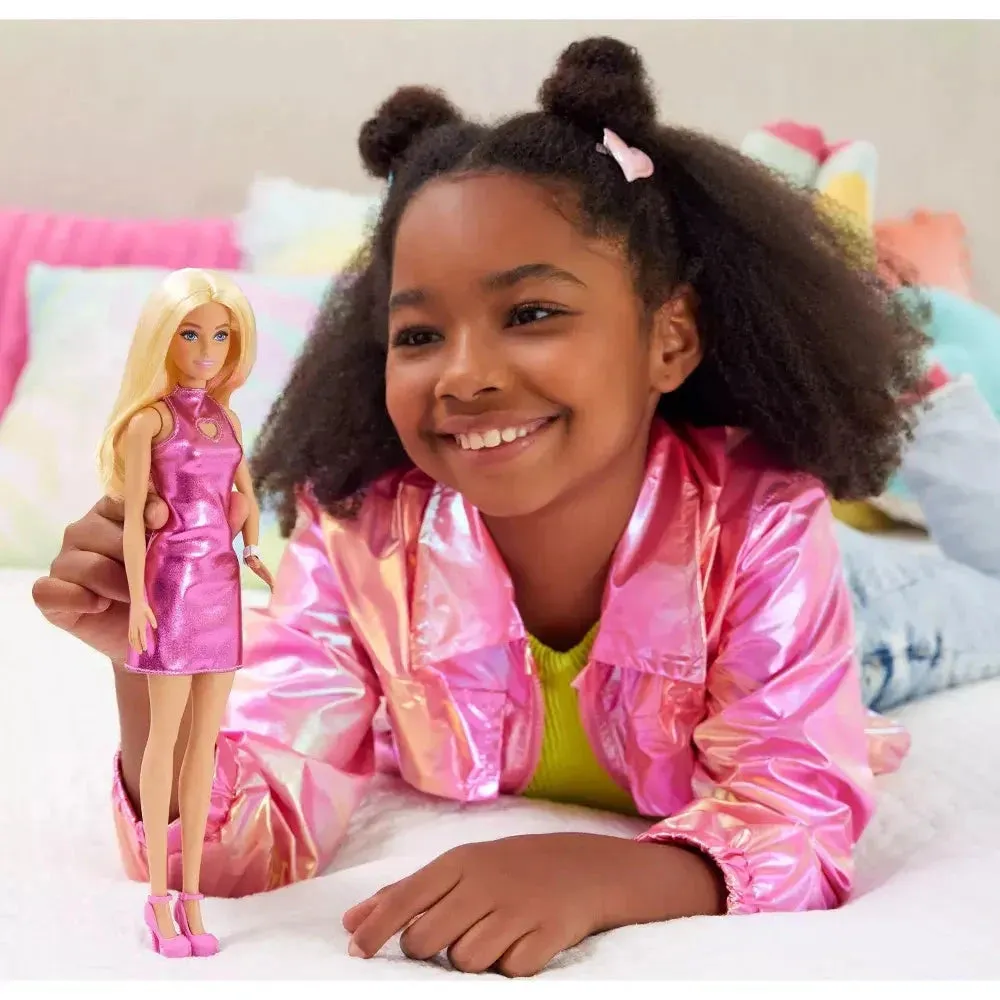 Barbie Fashionistas #230 Metallic Pink Minidress with Heart Cut-Out and Blond Hair Fashion Doll