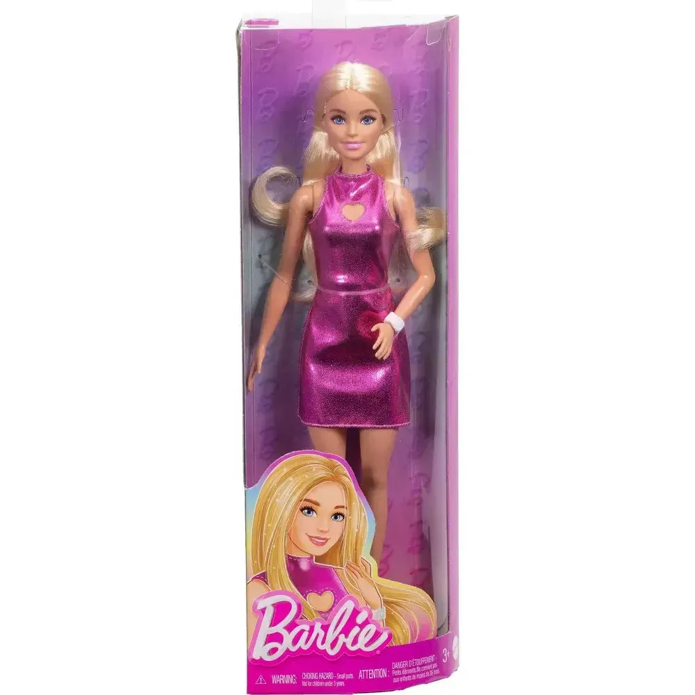 Barbie Fashionistas #230 Metallic Pink Minidress with Heart Cut-Out and Blond Hair Fashion Doll