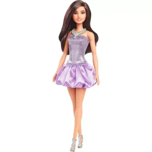 Barbie Fashionistas #234 Sequined Purple Dress and Silvery Accessories with Brown Hair Fashion Doll