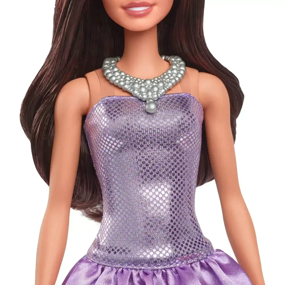 Barbie Fashionistas #234 Sequined Purple Dress and Silvery Accessories with Brown Hair Fashion Doll