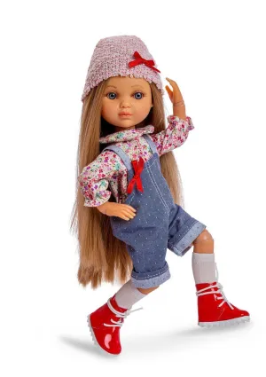 Berjuan 5820 Doll 35cm - Luxury Dolls Eva Articulated With Denim Overalls