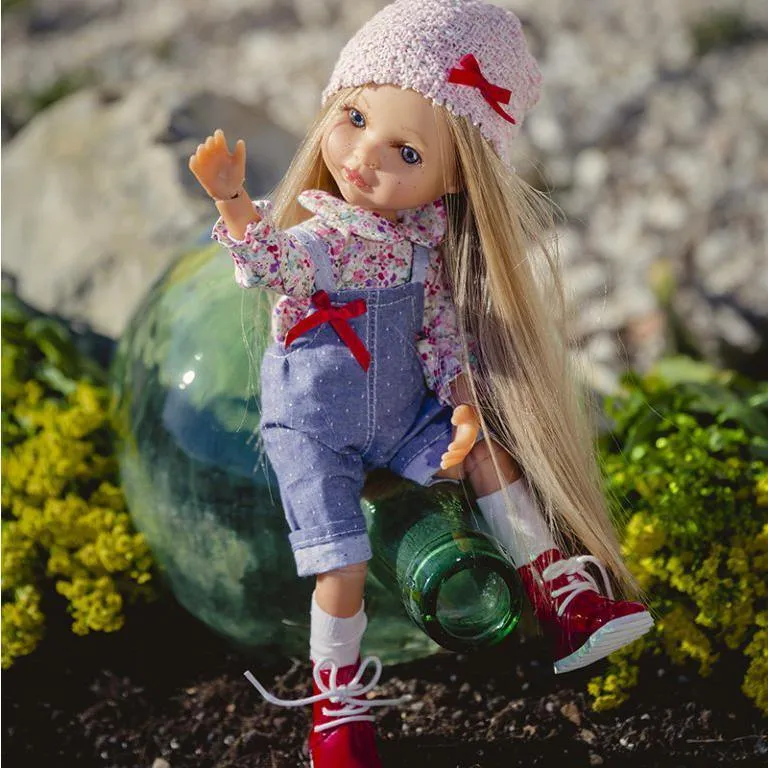 Berjuan 5820 Doll 35cm - Luxury Dolls Eva Articulated With Denim Overalls