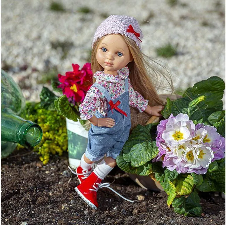 Berjuan 5820 Doll 35cm - Luxury Dolls Eva Articulated With Denim Overalls