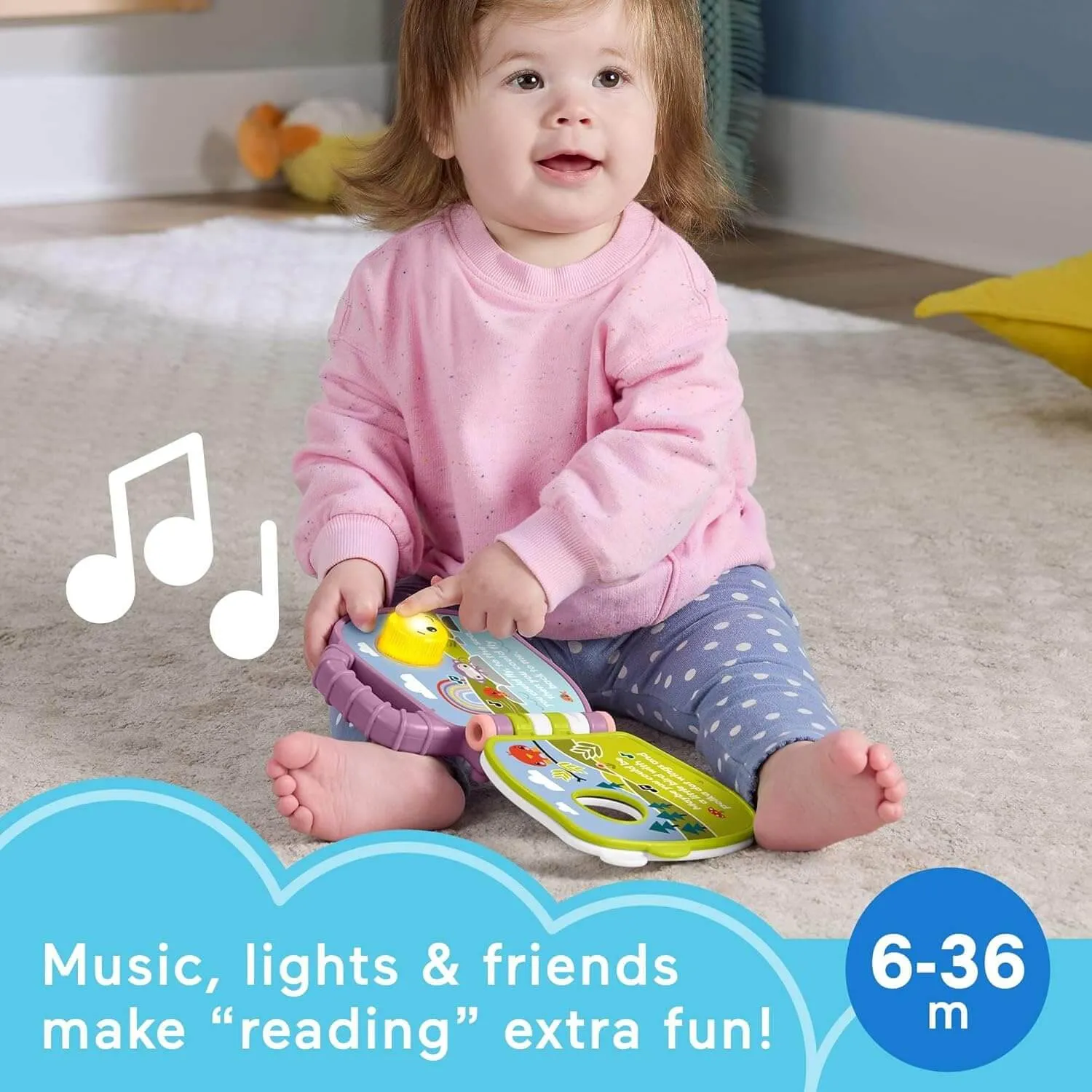 Fisher-Price Purple Monkey Musical Storybook Toy For Baby & Toddler With Lights & Sounds