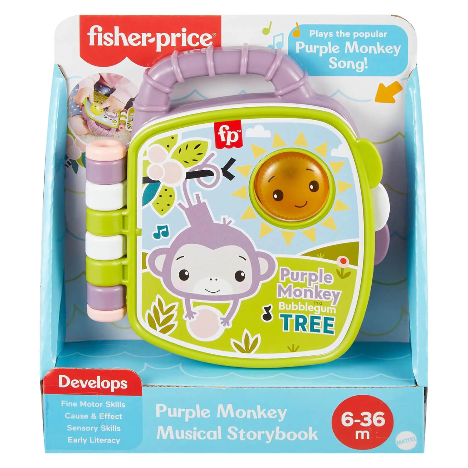 Fisher-Price Purple Monkey Musical Storybook Toy For Baby & Toddler With Lights & Sounds