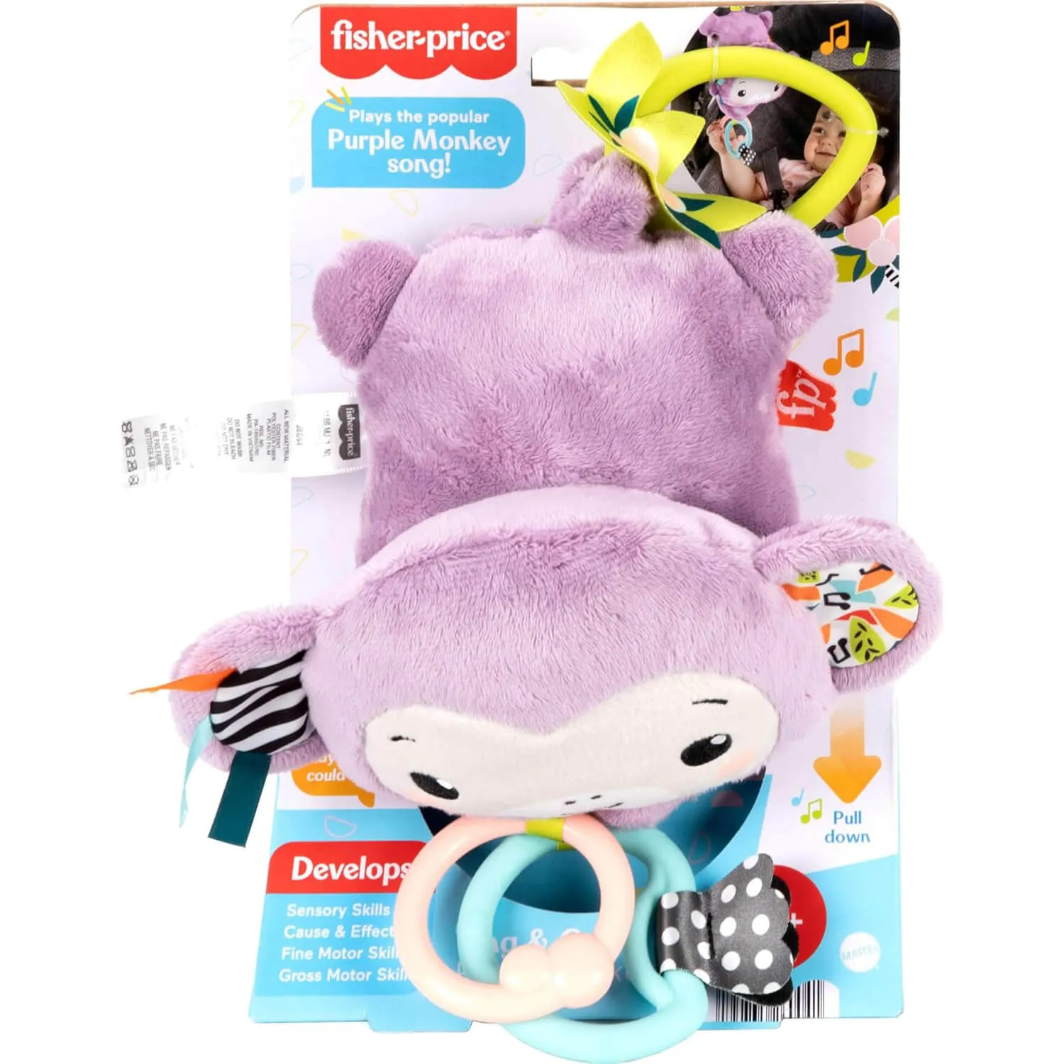 Fisher-Price Sing & Go Purple Monkey Plush Baby Stroller Sensory Toy