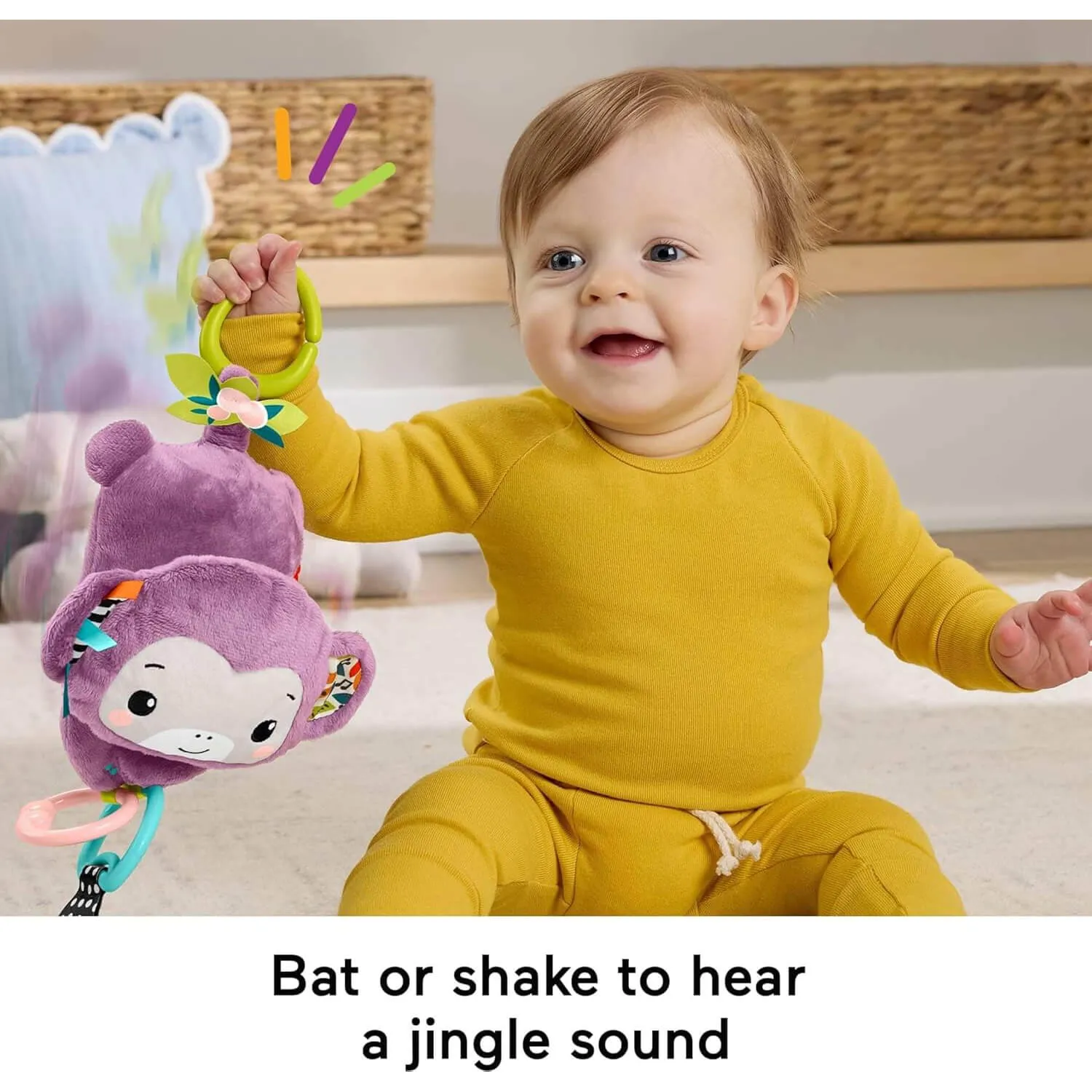 Fisher-Price Sing & Go Purple Monkey Plush Baby Stroller Sensory Toy