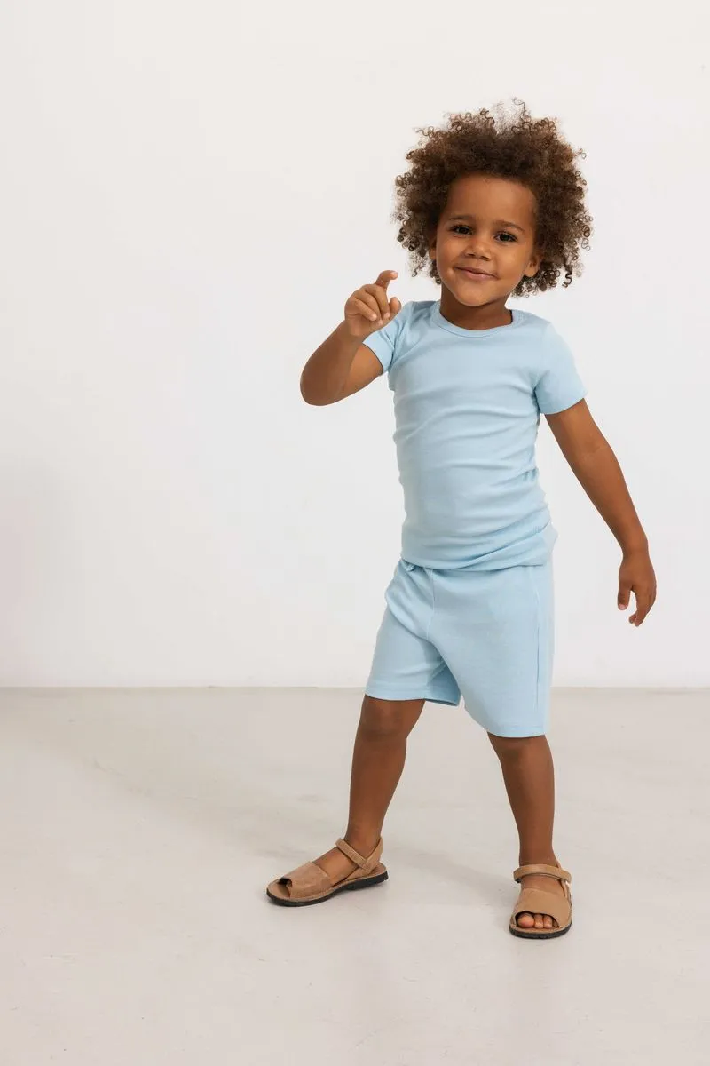 HEAVENLY BLUE PAULO RIBBED SUMMER SHORTS