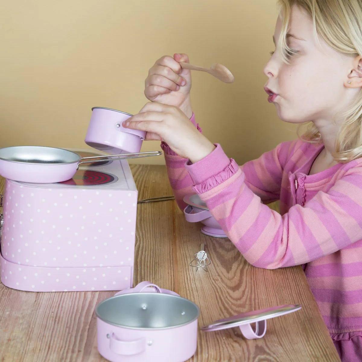 RJB Stone Kids Kitchen Cooking Box Set-Pink Polka Dot