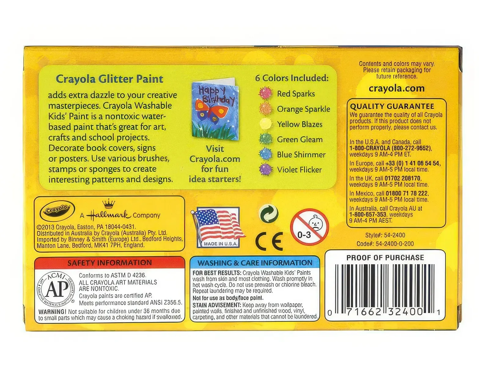 Washable Glitter Paint 6 Count